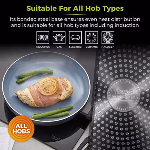 Tower T80300 Cerasure Induction Frying Pan Non-Stick 2 Piece Set, Grey, Ceramic Coating, 20 cm and 28 cm – 5