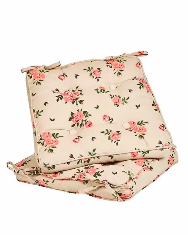 Dibor Set of 2 Vintage Rose Square Outdoor Garden Chair Seat Pad Cushions, Brown, Pink and Beige, W: 45 cm, L: 45 cm – 2