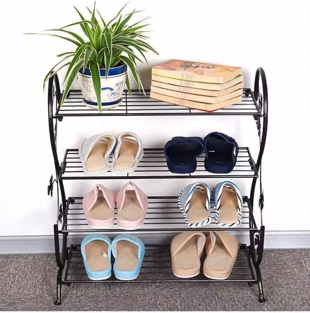 H&O Direct Metal 4 Tier S-Shape Freestanding Shoe Rack in Black
