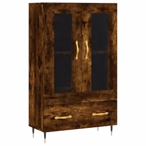 vidaXL Highboard in Smoked Oak with Glass Doors, W/D/H: 69.5 x 31 x 115 cm – 1