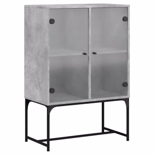 vidaXL Side Cabinet with Glass Doors, Grey, W: 69 cm, D: 37 cm, H: 100 cm