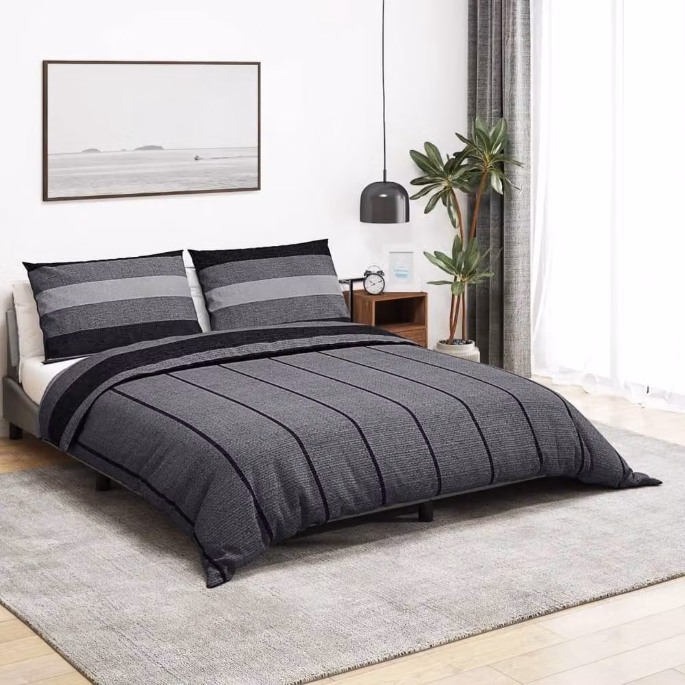 Berkfield Home Elegant Cotton Duvet Cover and Pillowcase Set in Grey, W/D/H: 200 x 200 cm and 60 x 70 cm – 2