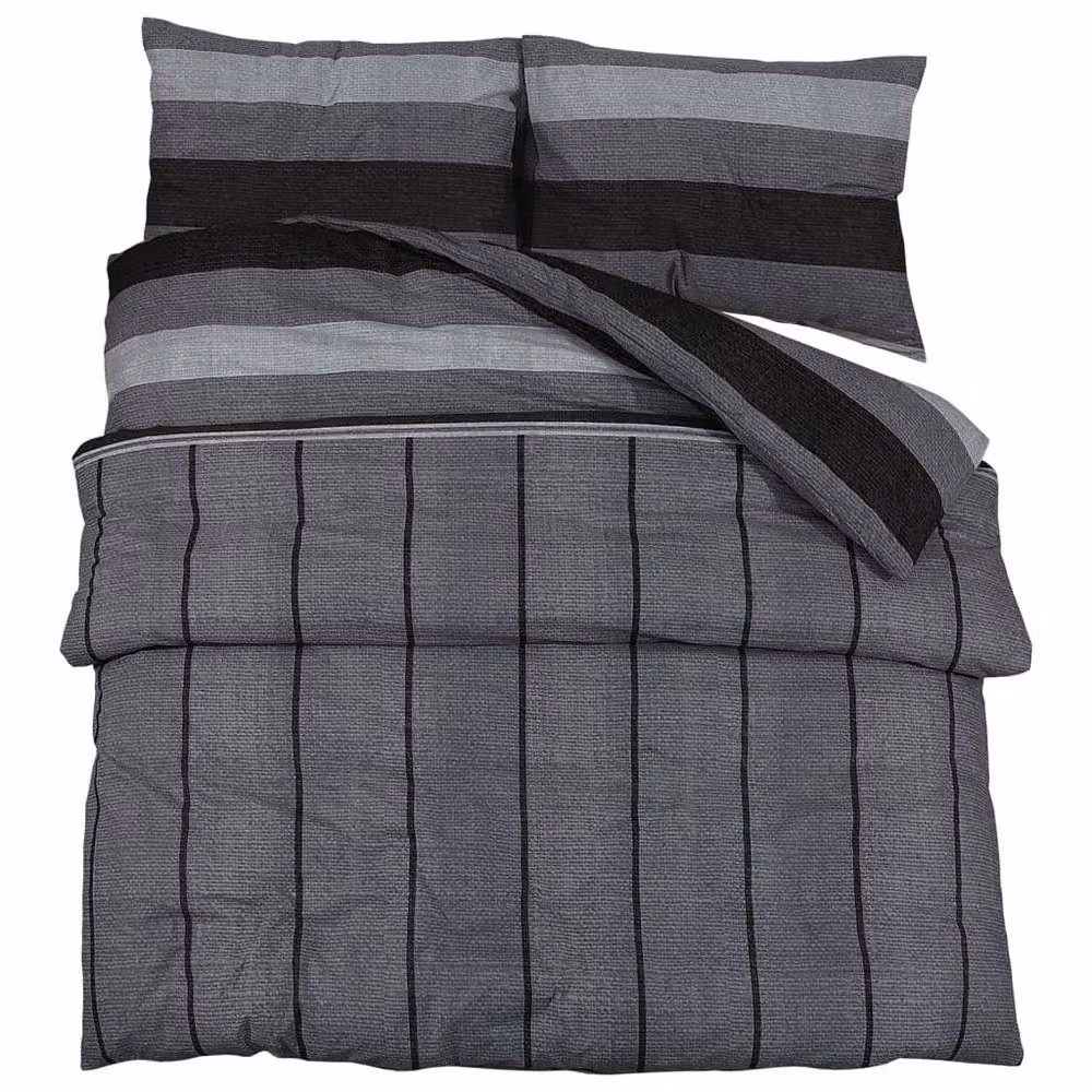 Berkfield Home Elegant Cotton Duvet Cover and Pillowcase Set in Grey, W/D/H: 200 x 200 cm and 60 x 70 cm – 3
