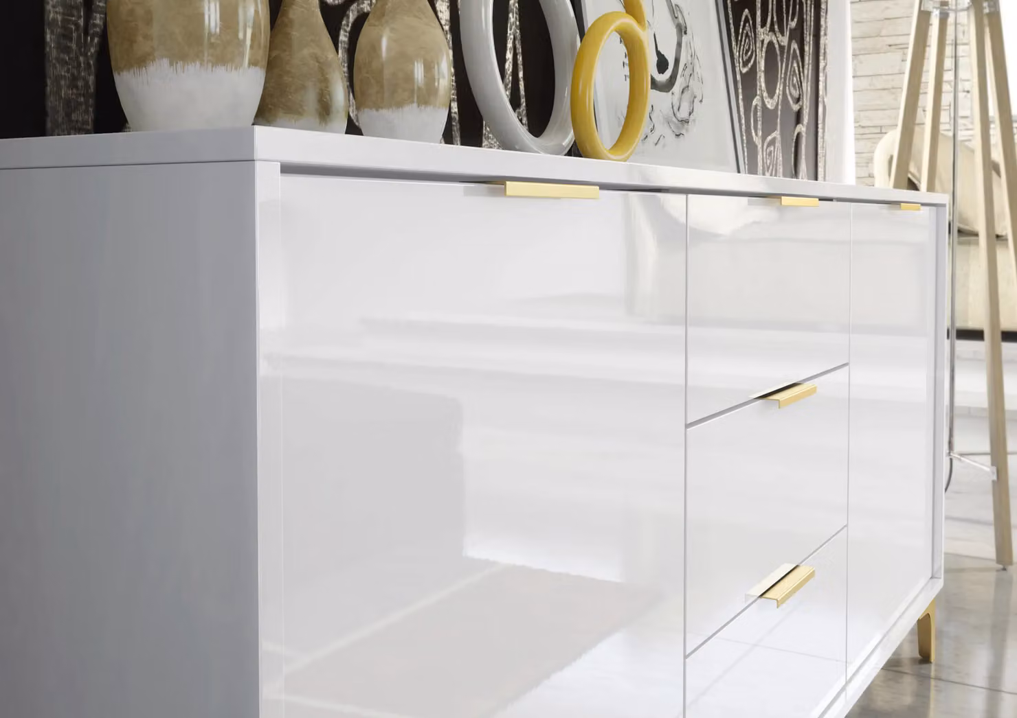 Mex Furniture LTD Lux High Gloss Sideboard in White, W: 140 cm, H: 80 cm, D: 35 cm – 2