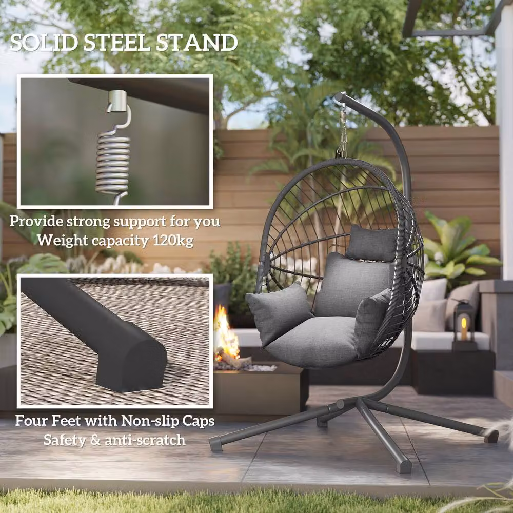 OUTSUNNY Hanging Swing Chair with Thick Cushion and Rope Structure in Grey – 4