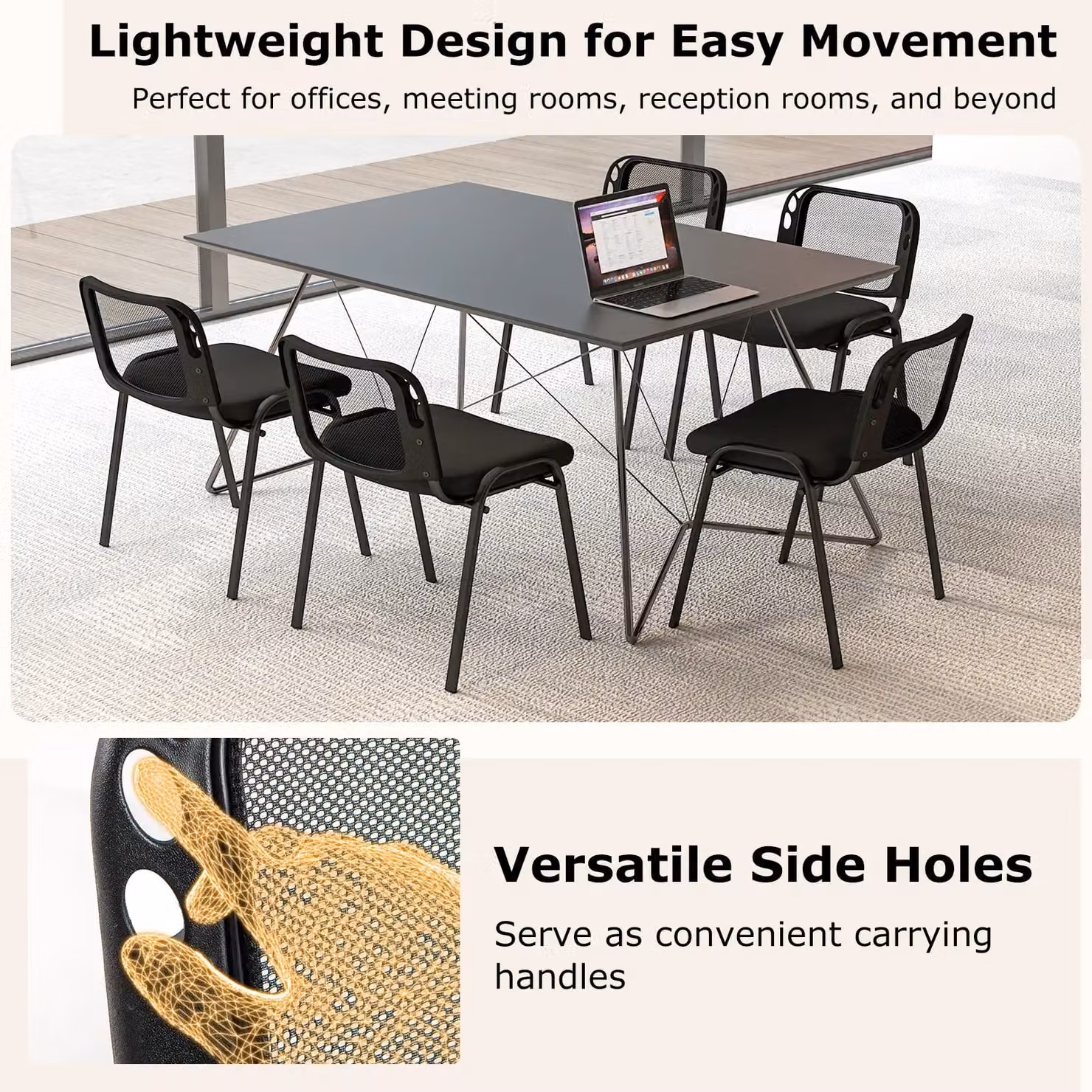Costway Set of 5 Stackable Black Fabric Reception Guest Chairs with Metal Frame – 6