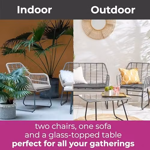 Neo 4 Piece Wicker Bamboo Style Garden Sofa, Table and Chairs Set in Dark Grey – 4