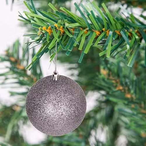 Shatchi Christmas Bauble Hanging Decorations, Grey and Silver, 6cm, 6 Pieces – 2