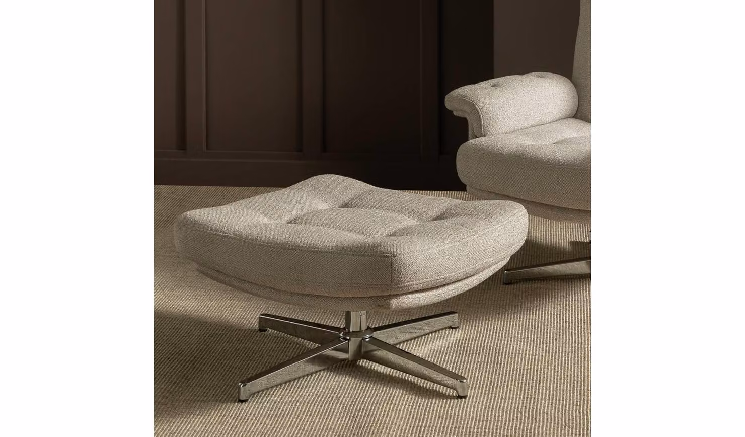 Dawson Fabric Swivel Footstool in Beige with Modern Design