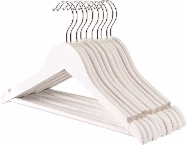 Harbour Housewares White Wooden Childrens Clothes Hangers with Notches and Bar