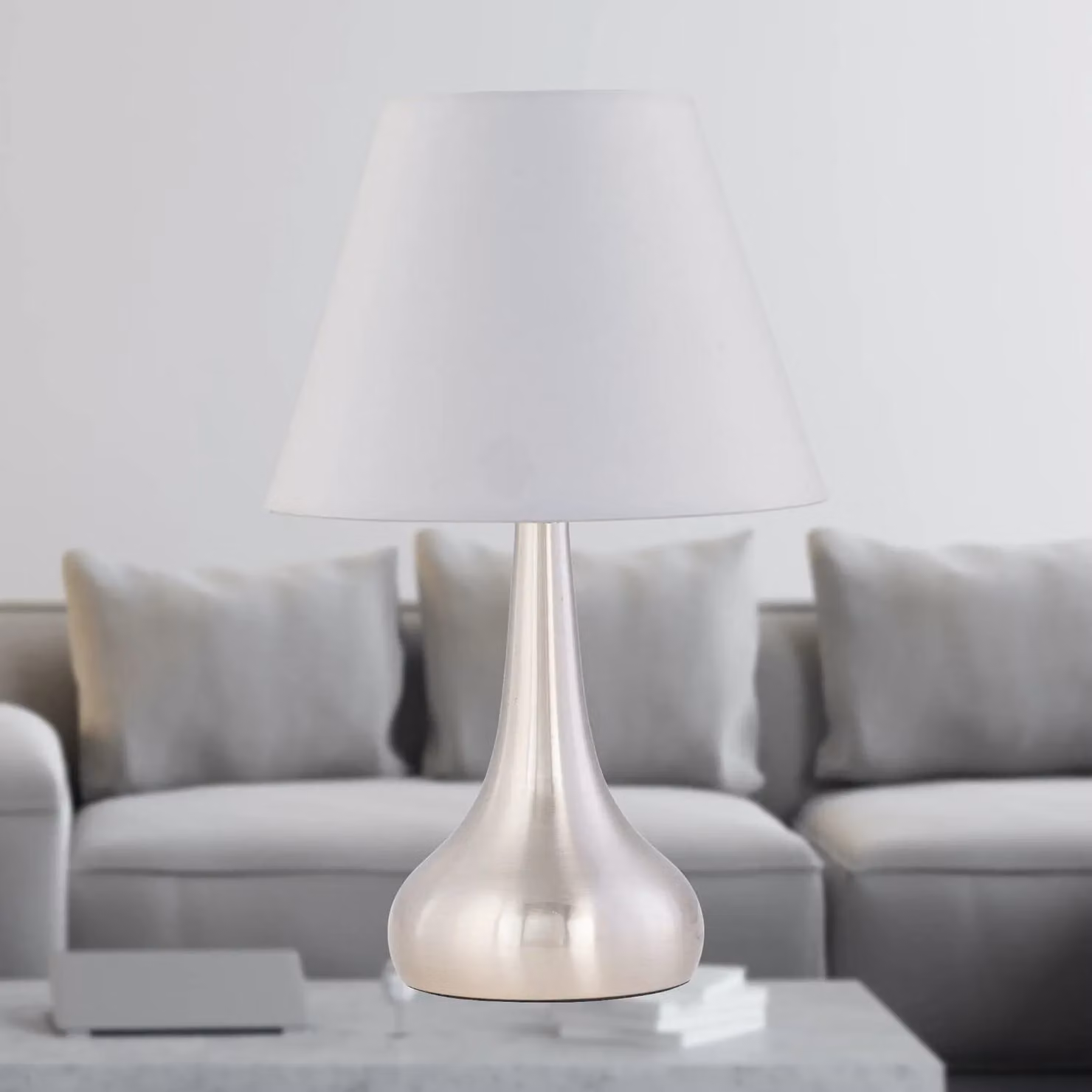 First Choice Lighting Romana Set of 2 Brushed Chrome Touch Table Lamps with Silver Shades – 2