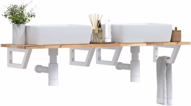 Berkfield Home Wall Mounted Basin Shelf in Brown Acacia Wood and Steel