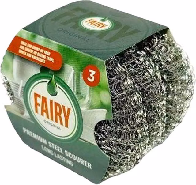 Addis Fairy Steel Scouring Pads, Pack of 3, Grey