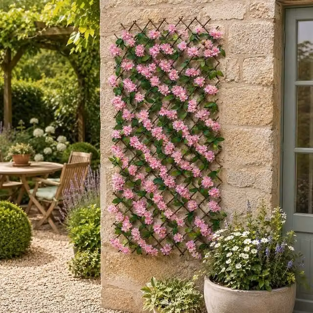 Marco Paul Artificial Pink Blossom Expandable Willow Garden Trellis in Pale Pink, W: 90 cm, H: 180 cm