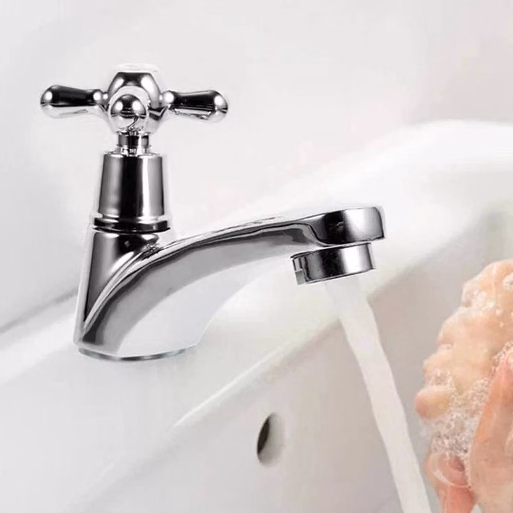 FLAVORA 2 Pack Chrome Hot and Cold Basin Bathroom Taps in Metallic Silver – 2