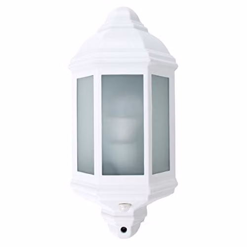 ValueLights Classic White Aluminium and Glass Wall Mounted Outdoor Lantern with Motion Sensor