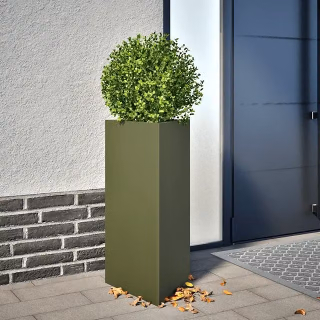 Berkfield Home Garden Steel Planters, 2 Pack, Olive Green, W: 40 cm, D: 34.5 cm, H: 70 cm – 1