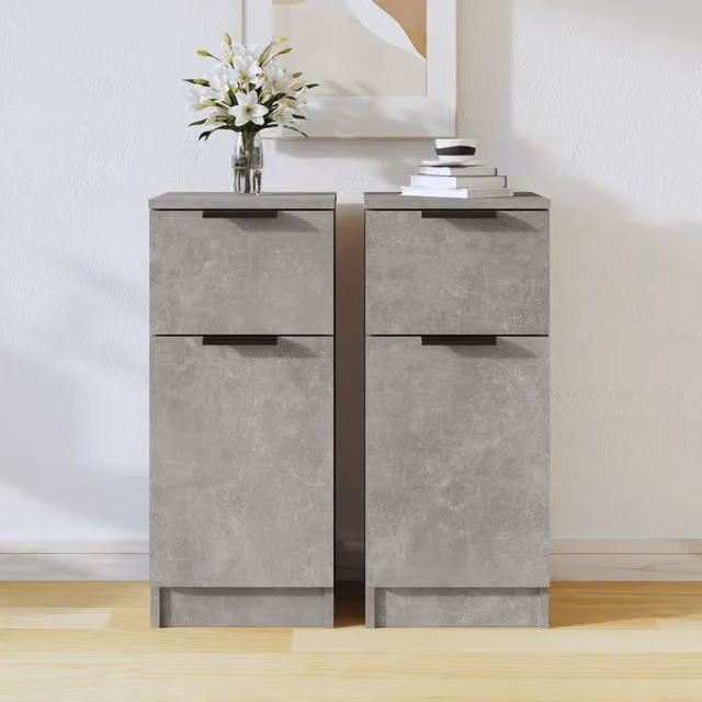 Berkfield Home Set of 2 Concrete Grey Minimalist Sideboards in Engineered Wood, W/D/H: 30 x 30 x 70 cm