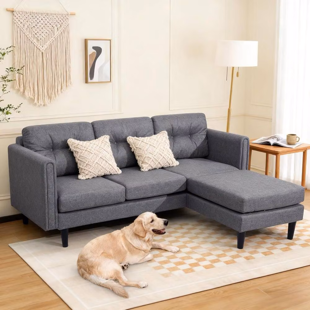 Alivio Modern Reversible L-Shaped 3-Seater Sectional Fabric Sofa in Grey – 2