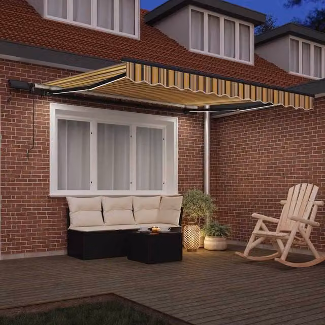 Berkfield Home Manual Retractable Polyester Awning with Multicolour LED Stripe, Yellow, W: 350 cm, D: 250 cm – 1