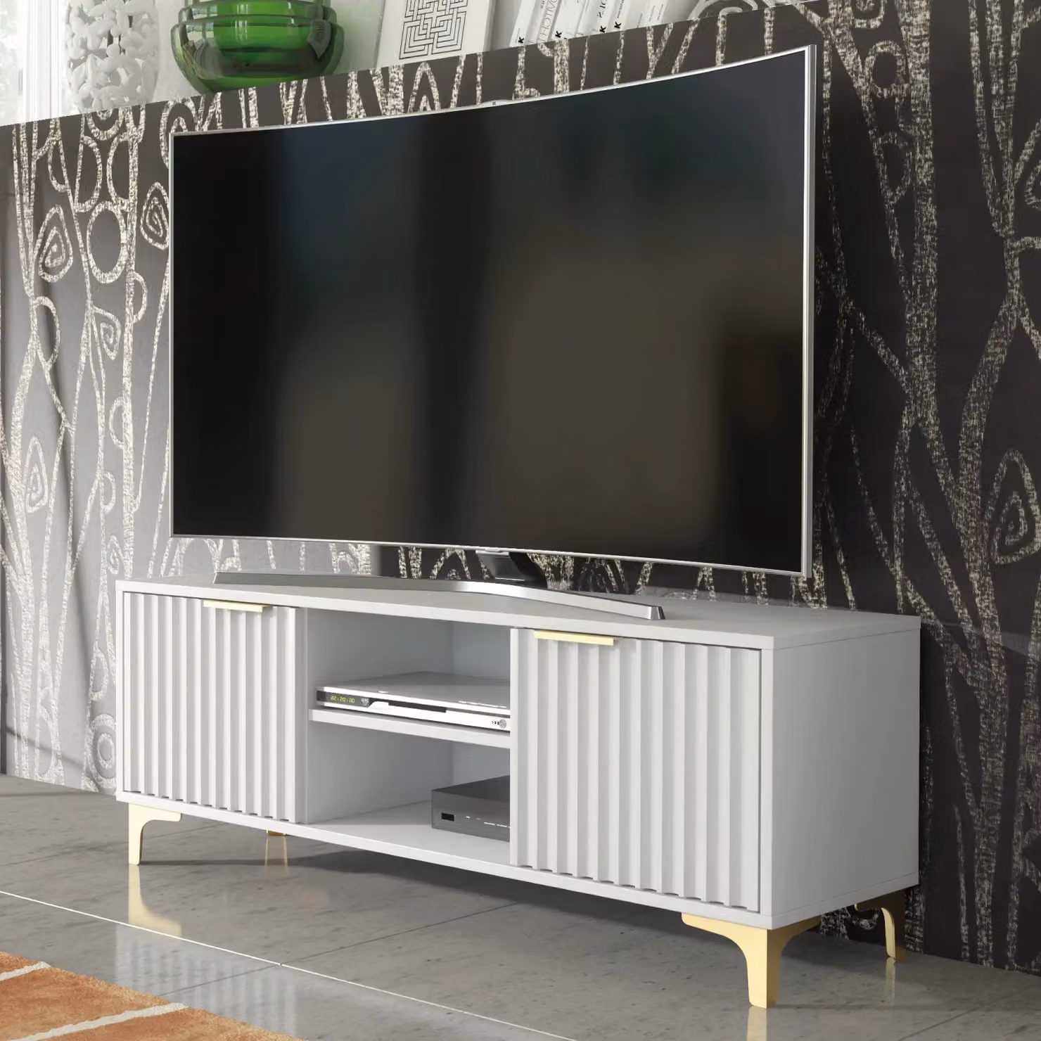 Creative Furniture Tide Crest Modern Fluted TV Unit in Gold, Grey or White, W/D/H: 120 x 35 x 45 cm – 3