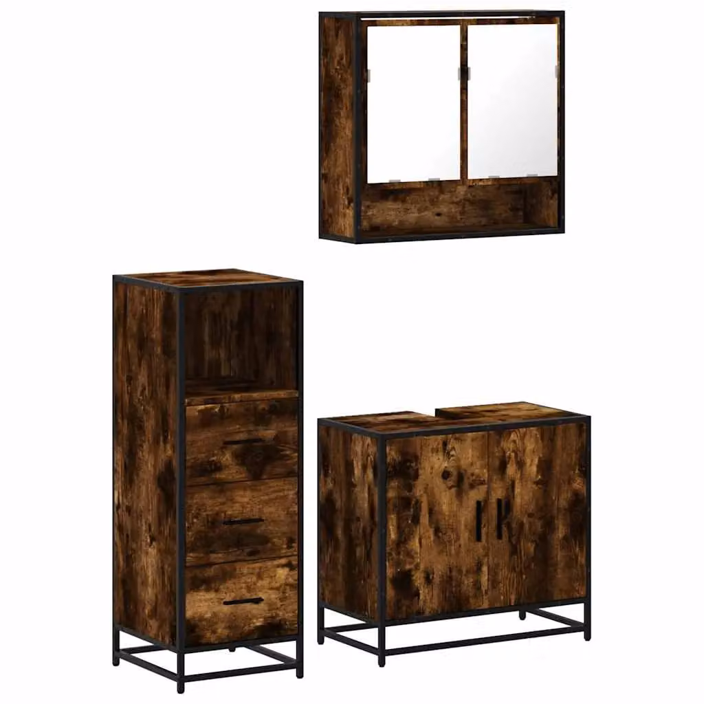 Berkfield Home 3 Piece Industrial Bathroom Furniture Set in Brown Smoked Oak Engineered Wood – 2
