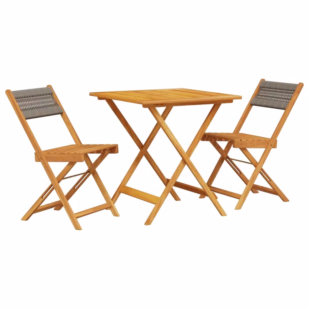 Berkfield Home 3 Piece Bistro Set in Grey Polypropylene and Acacia Wood – 2