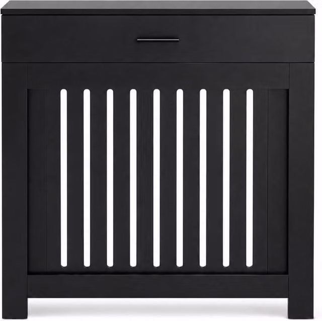 Jack Stonehouse JSH Vertical Slat Radiator Cover with Storage Drawers in Black MDF Wood, W/D/H: 82.0 x 17.9 x 75.5 cm