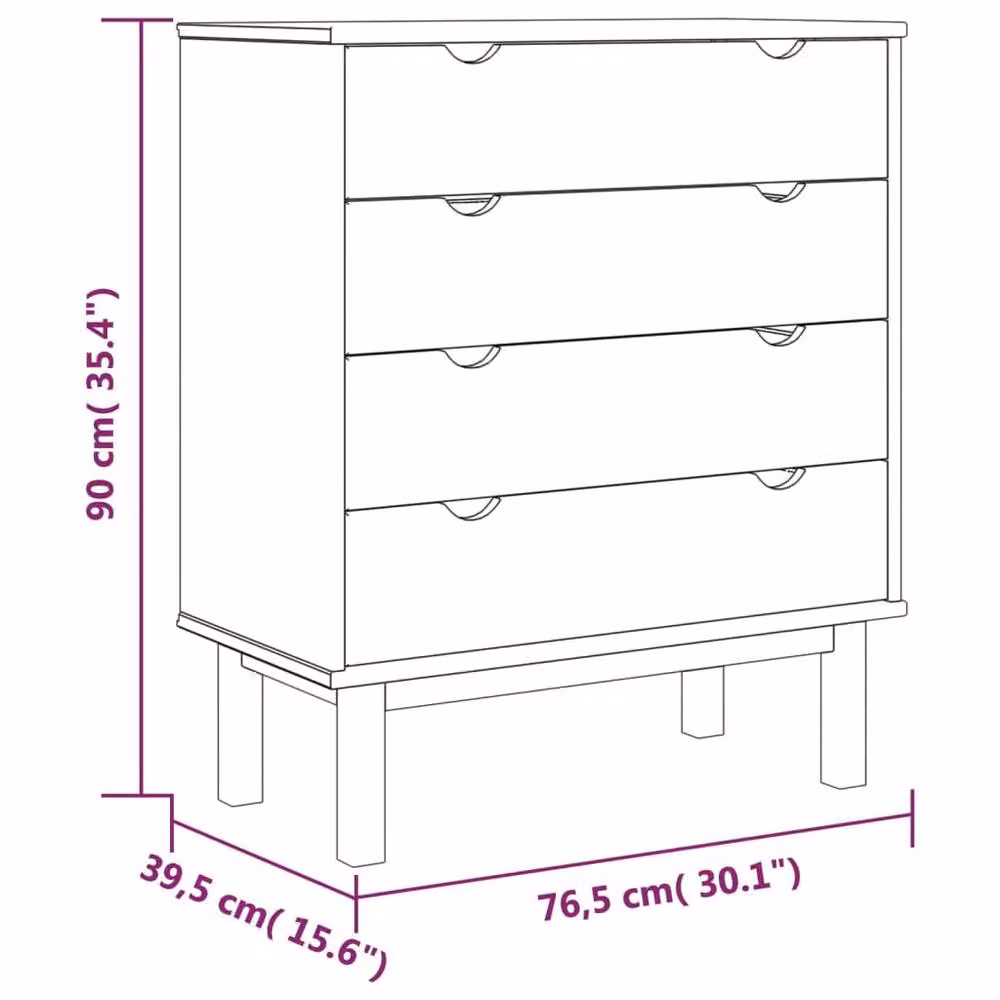 Berkfield Home Beautiful OTTA Solid Wood Pine Drawer Cabinet in Light Brown, W: 76.5 cm, D: 39.5 cm, H: 90 cm – 3