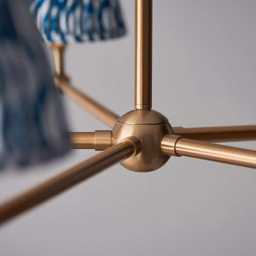 Netlighting Santiago Pendant Light with Blue Fabric Ripple Shade and Gold/Brass Metal Details, 16 cm, 5x B22 – 3