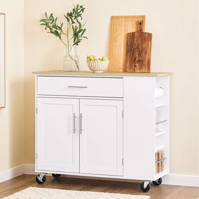 SoBuy Kitchen Island with Adjustable Shelves in White