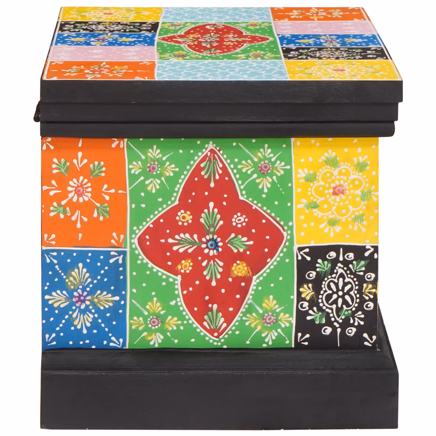 Berkfield Home Multicolour Floral Mango Wood Storage Box W: 40 cm, D: 30 cm, H: 30 cm – 3