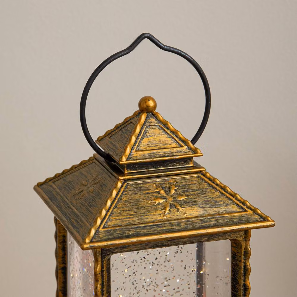 Samuel Alexander Gold Santa Workshop Christmas Water Spinner Lantern with LEDs, Height: 27 cm – 2