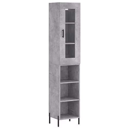 vidaXL Modern Highboard in Concrete Grey, W/D/H: 34.5 x 34 x 180 cm