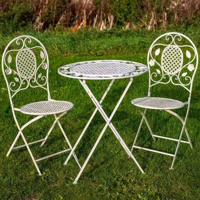Ascalon Design Ltd 3-Piece Metal Bistro Set in Beige and White, W: 60 cm, D: 60 cm, H: 73 cm – 1