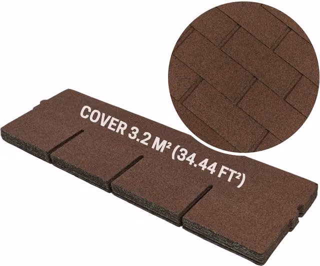 Novecrafto Heavy Duty Bitumen Asphalt Roof Shingles, Brown, 20 Pieces, W: 100 cm, H: 34 cm