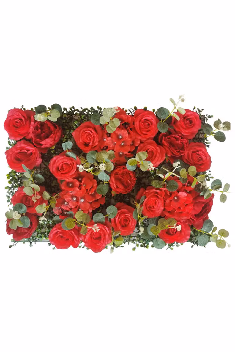 Living and Home Red Artificial Rose Flower Wall Panel Floral Bouquet for Wedding and Party Decor