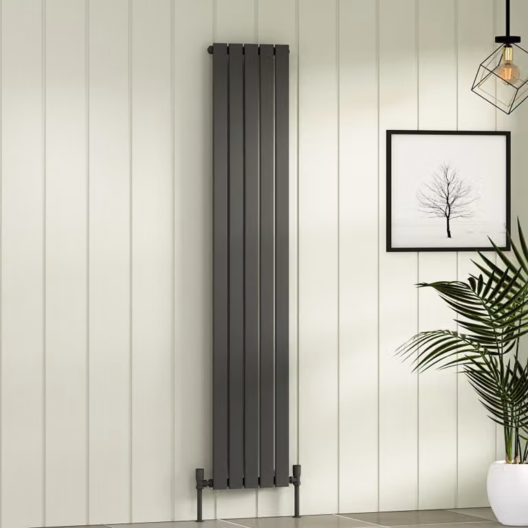 Fluxx Anthracite Single Flat Panel Vertical Designer Radiator H 180 cm x W 34 cm