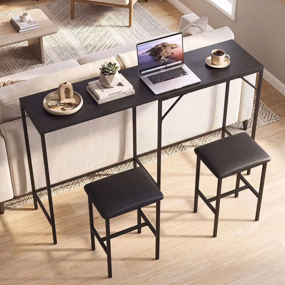 Gymax 3-Piece L-Shaped Bar Table and Chair Set in Black – 4