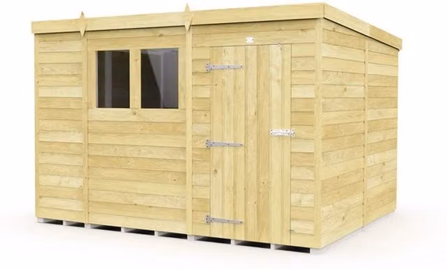 Buttercup Farm Brown Wooden Pent Shed with Single Door and Windows, W302 x D231 x H201 cm – 1