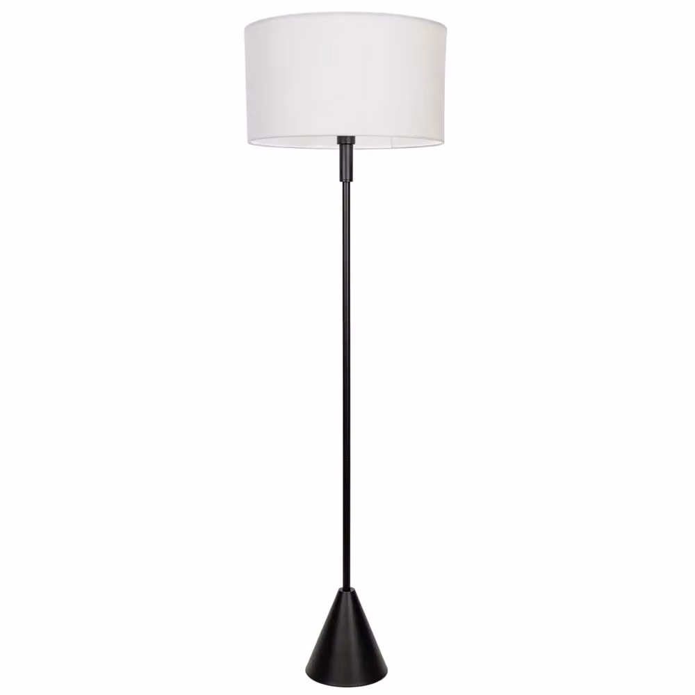 ValueLights Mitch Triangle Floor Lamp with White Fabric Drum Shade and Black Wood Stem, including LED Bulb – 2