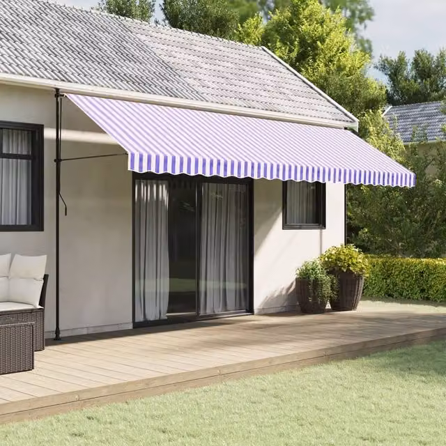 Berkfield Home Replacement Awning Valance Fabric in Blue and White Stripe, 5 m