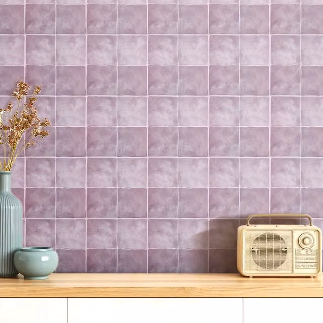 Livingandhome Set of 10 Self Adhesive 3D Geometric Square Tile Wallpaper Stickers, Purple, W/D/H: 23 x 23 x 23 cm
