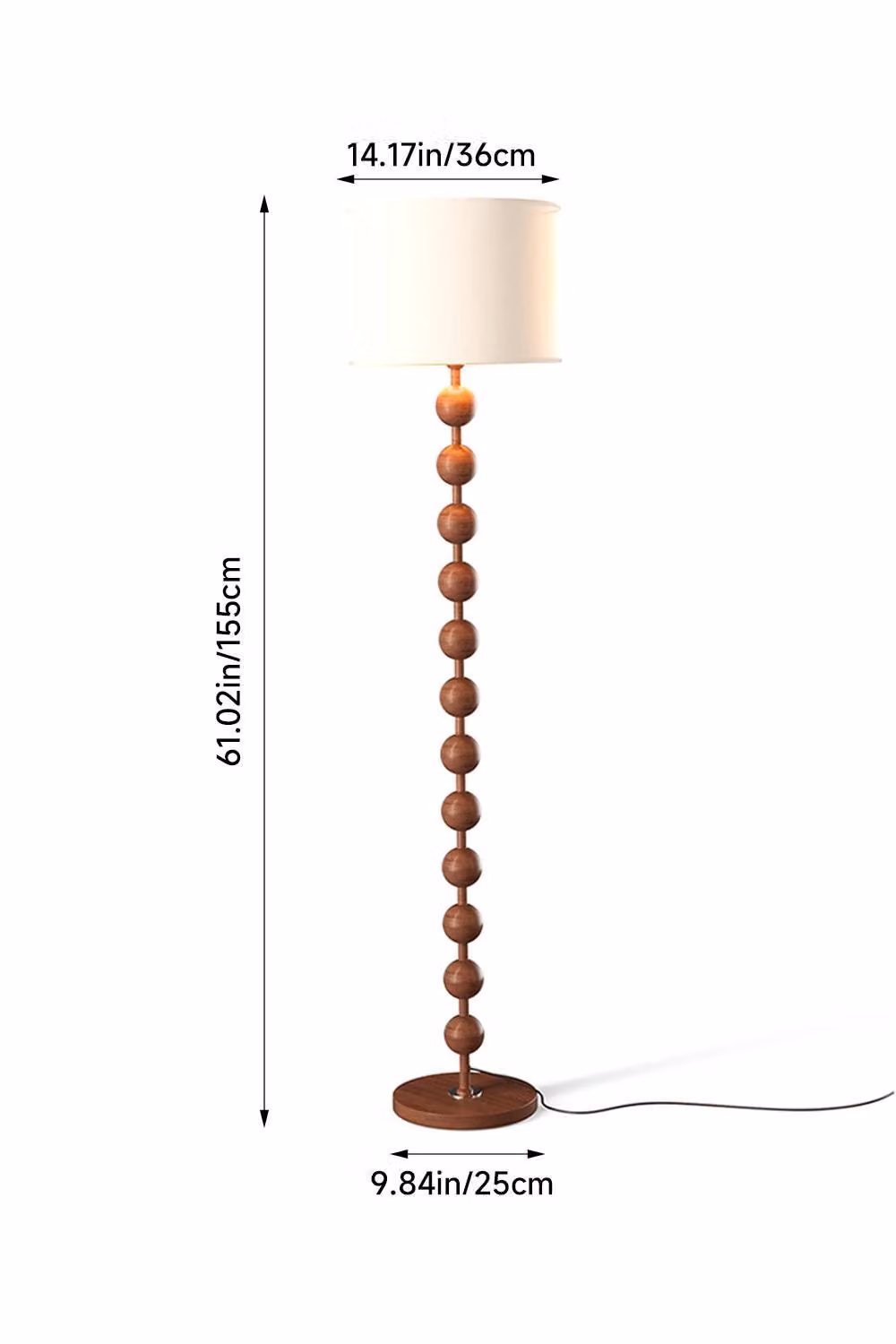 Living and Home Modern Chinese-Inspired Standing Floor Lamp with White Fabric Lampshade and Brown Wood and Metal Base – 4