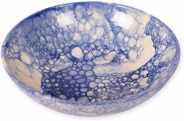 Verano Spanish Ceramics Burbujas Large Round Ceramic Serving Bowl in Blue and White, Diameter: 31 cm