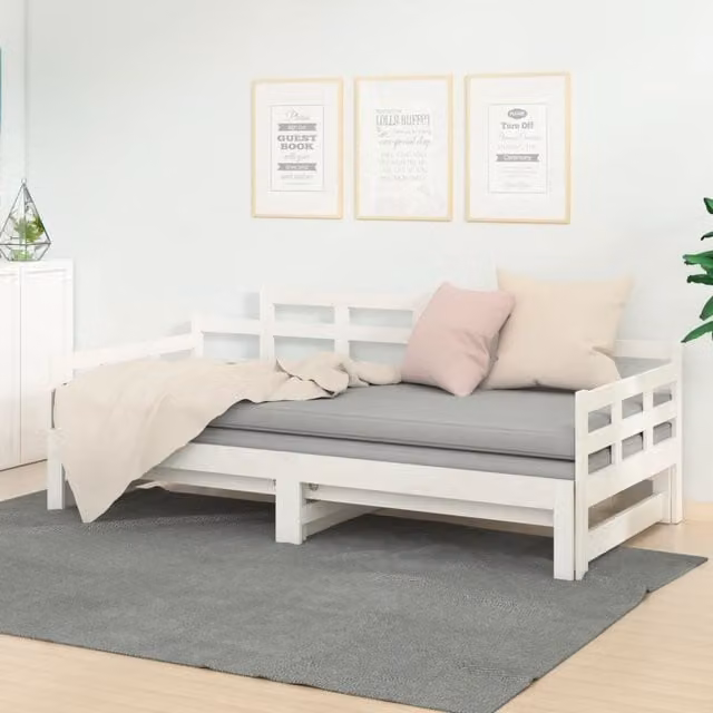 Berkfield Home White Solid Wood Pine Pull-out Day Bed, W/D/H: 160 x 200 x 80 cm