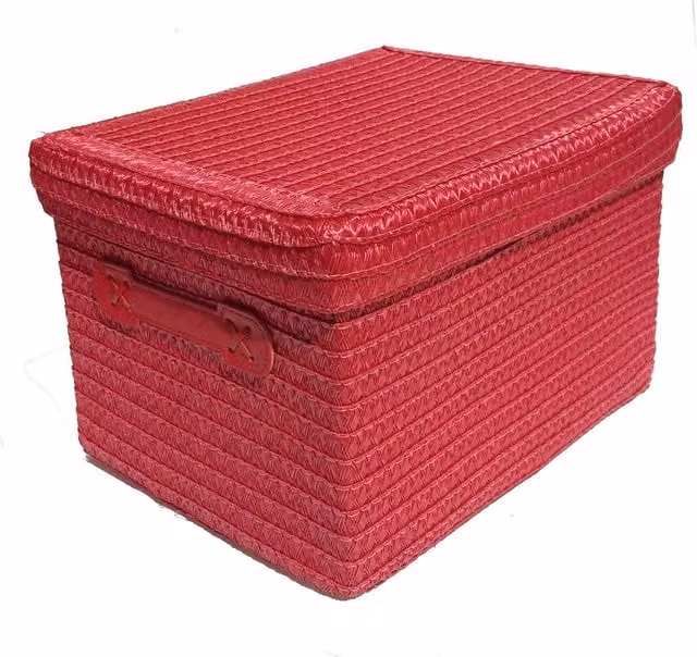 Topfurnishing Fabric Storage Basket with Handles and Lid, Red, Diameter: 21.5 cm