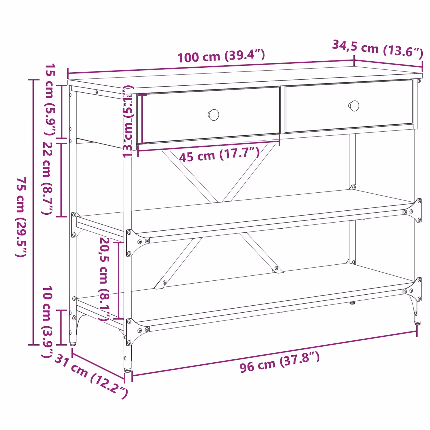Berkfield Home Black Oak Console Table, W/D/H: 100 x 34.5 x 75 cm – 5