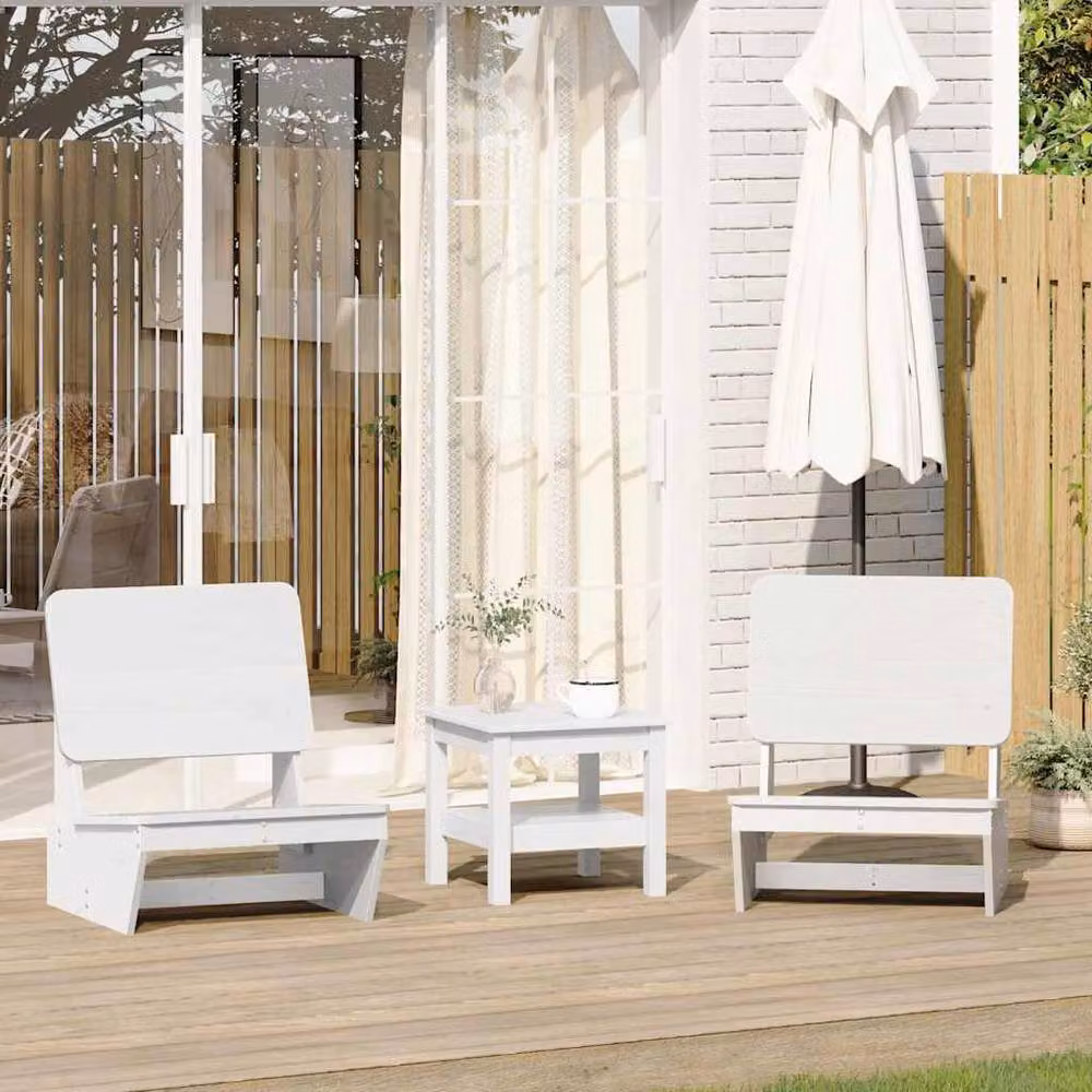 Berkfield Home Set of 2 White Rustic Solid Pine Garden Chairs, W: 60 cm, D: 64 cm, H: 70.5 cm – 2