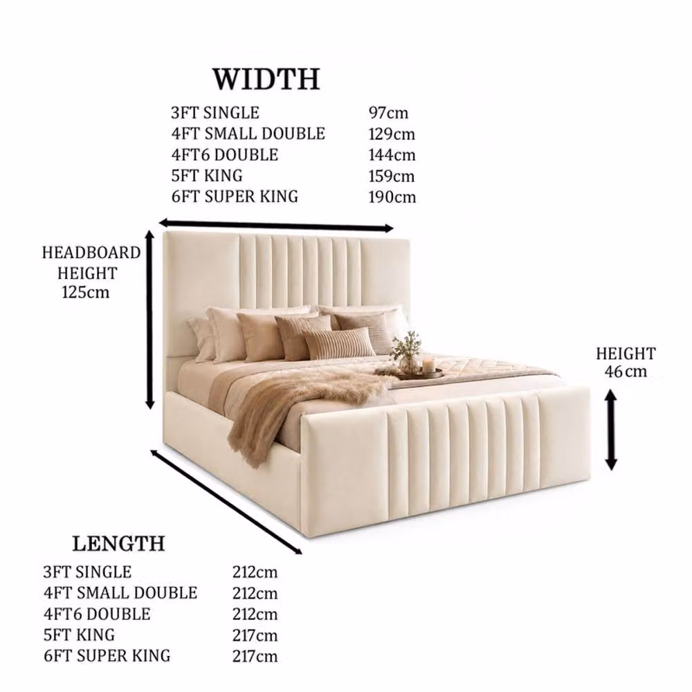 Desire Deco Ashley Upholstered Plush Velvet Panel Bed Frame in Beige, W/D/H: 120 x 200 cm – 2